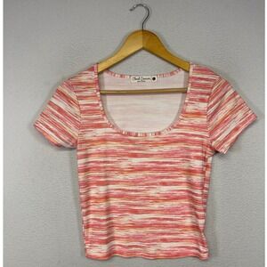 Y2K Indie Cloud Dancer Womens Large Pink Space Dye‎ Ribbed Scoop Neck Tee SY3039